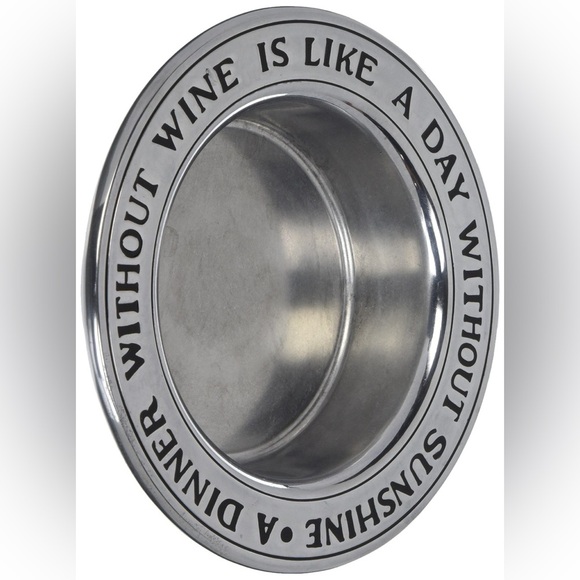 Vintage Wilton Armetale Wine Bottle Coaster Dinner without Wine Day without Sun - Picture 3 of 3